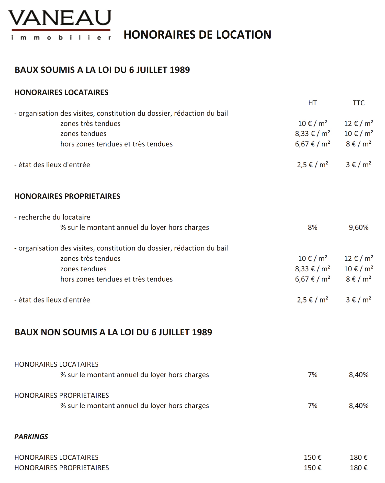 honoraires vaneau location