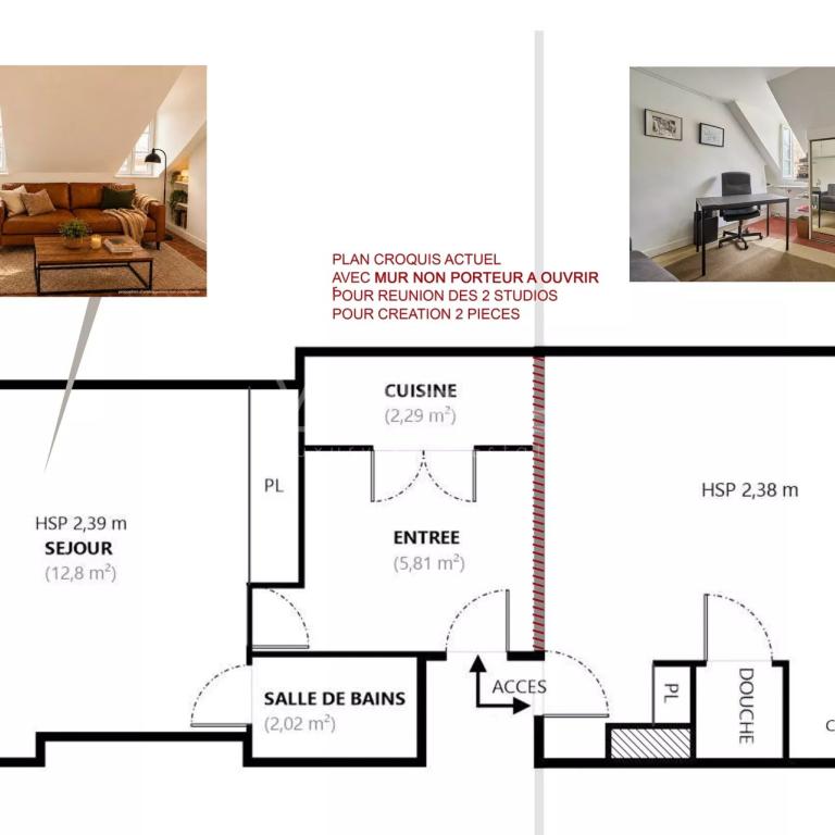 Paris VII - Verneuil - Appartement deux pièces (à réunir) traver